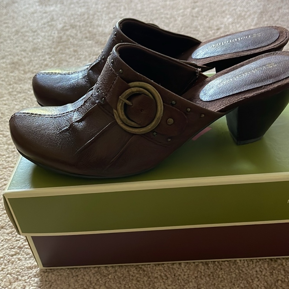 Naturalizer Buckle Clog Heels Tenley-Brown Leather Sz. 8M